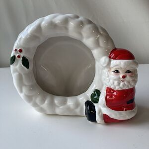 Vintage Christmas Santa Ceramic Picture Frame XMAS Santa Claus Wreath 80/90s